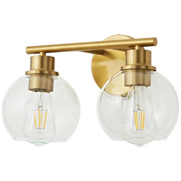 Deyidn Modern 13.4 in. 2-Light Gold Bathroom Vanity Light Interior Powder Room LED Lighting with Clear Globe Shades