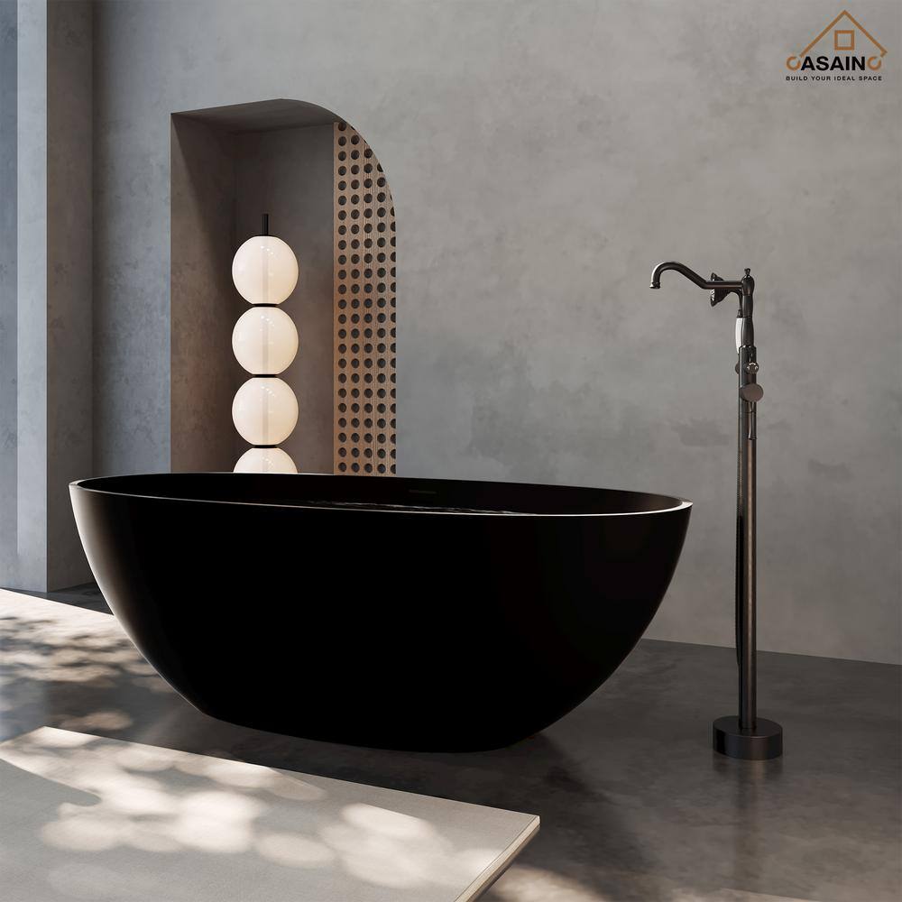 Matte Black 65'' Solid Surface Freestanding Soaking Bathtub