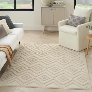 Versatile Cream 6 ft. x 9 ft. Diamond Contemporary Indoor/Outdoor Area Rug