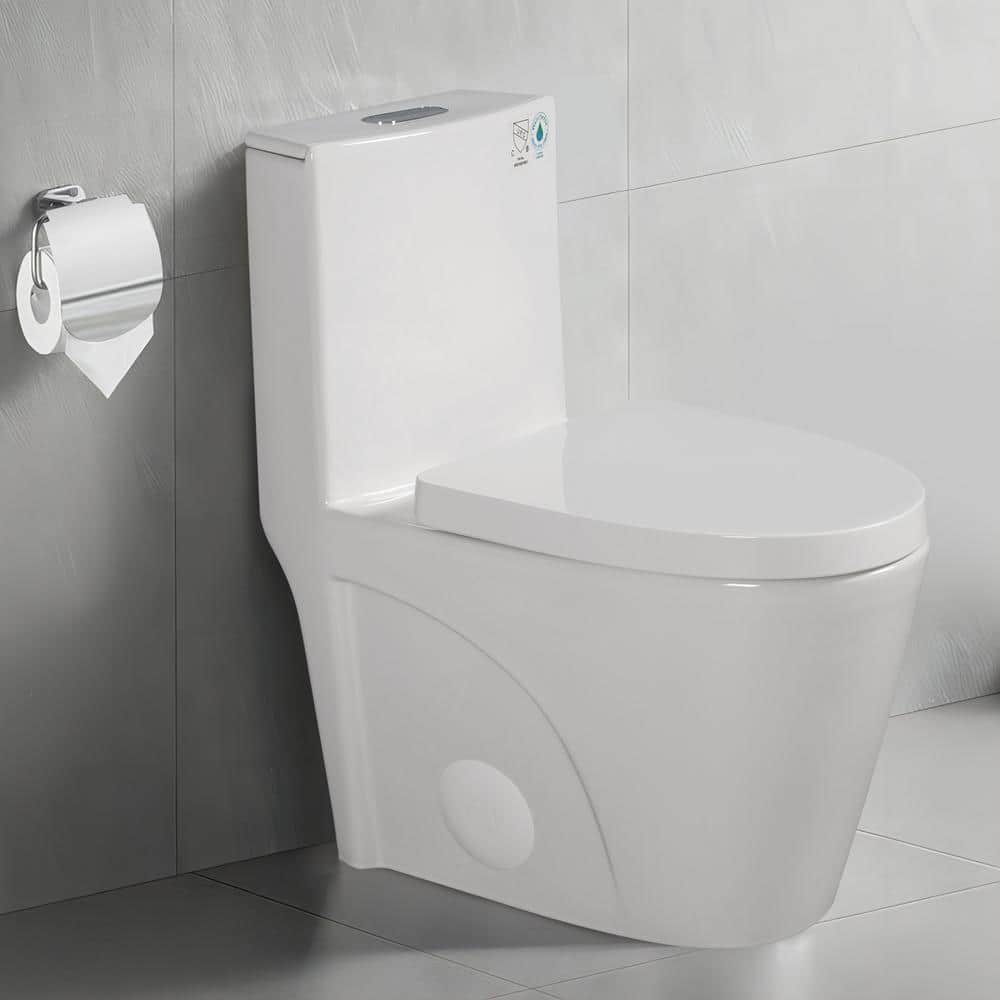 Glossy White Ceramic Dual Flush One-Piece Elongated Toilet