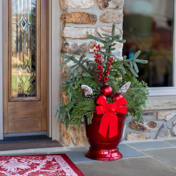3 Gal. 12 In. Traditional Red Holiday Greenery Arrangement in Decorative Urn with Mixed Cut Greens Live Plant