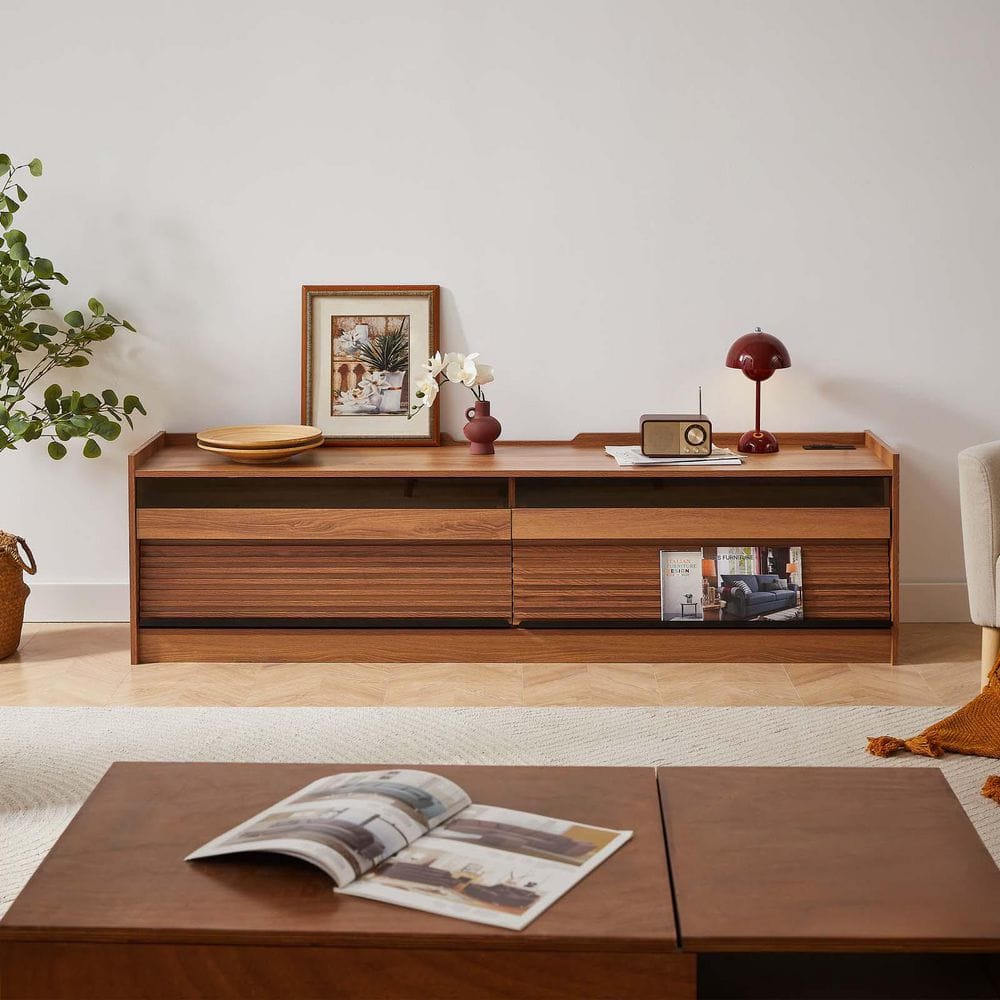 Natural MDF LED TV Stand 4-Drawers Storage Cabinet Modern TV Console Table 