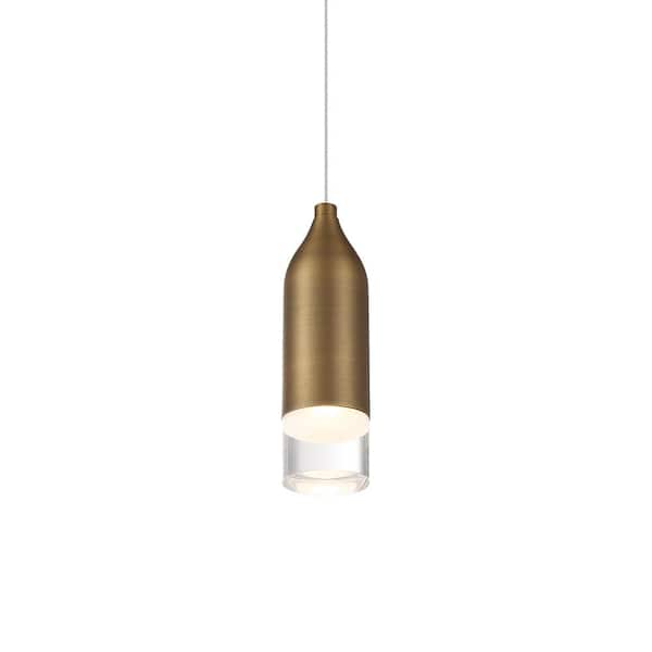 WAC Lighting Action 75-Watt Equivalent Integrated LED Aged Brass Mini Pendant with Acrylic Shade