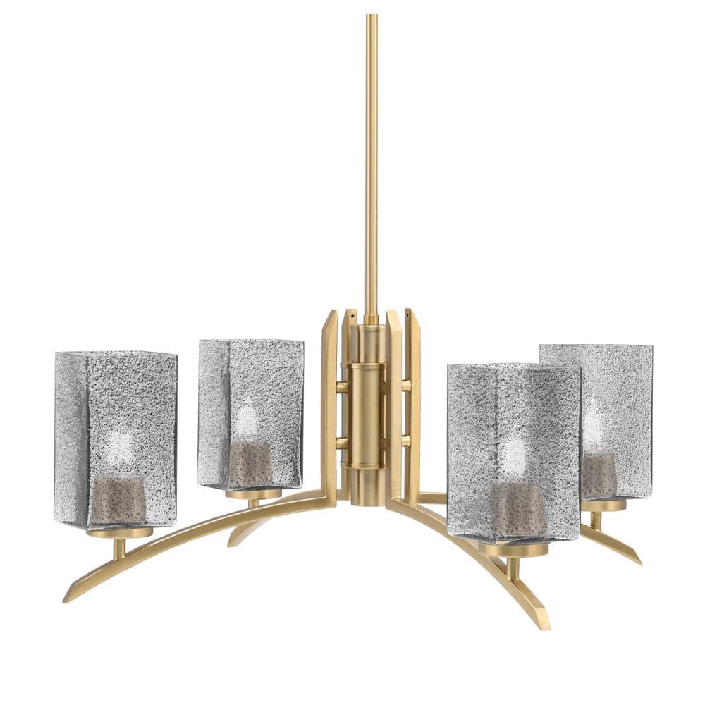 Siena 26 in. 4-Light New Age Brass Chandelier with 3.5 in. Square Smoke Bub