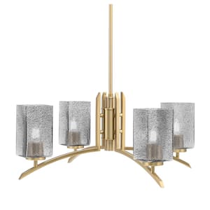 Siena 26 in. 4-Light New Age Brass Chandelier with 3.5 in. Square Smoke Bubble Glass Shade, No Bulbs Included