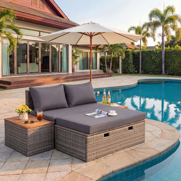 Tozey Wicker Outdoor Day Bed with Removable Storage Cabine and