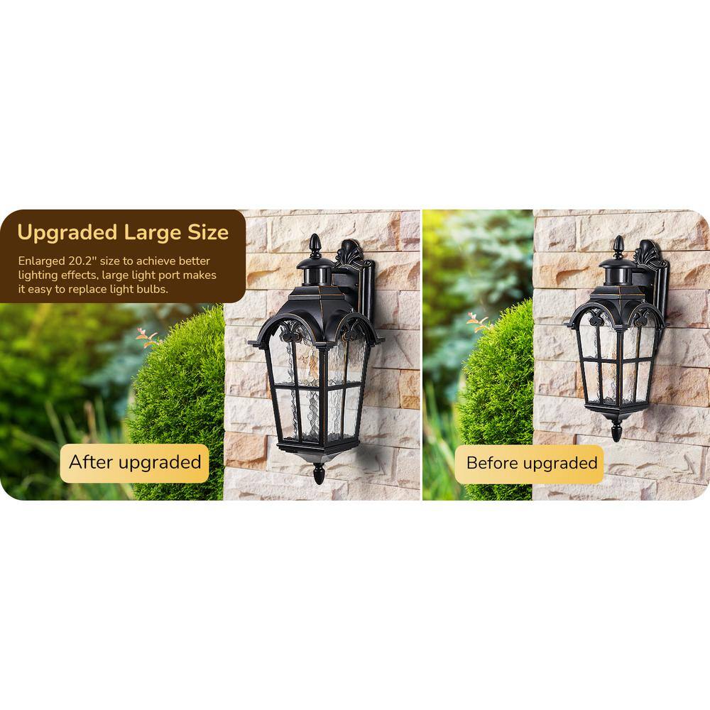 20.2" Black Aluminum Outdoor Lantern Sconce with Frosted Glass