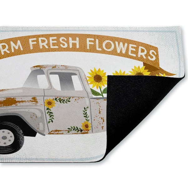 Autumn Farm Flowers Truck Brown 18 in. x 30 in. Polyester Non-Slip Outdoor Door Mat