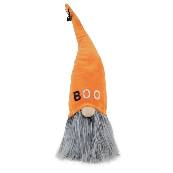 Standing Gnome "Boo" Halloween Figure-19.75"-Orange and Gray