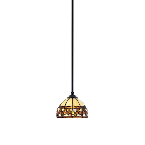Unbranded Clevelend 100-Watt 1-Light Black Pendant Mini Pendant Light with Roman Jewel Art Glass Shade Light Bulb Not Included