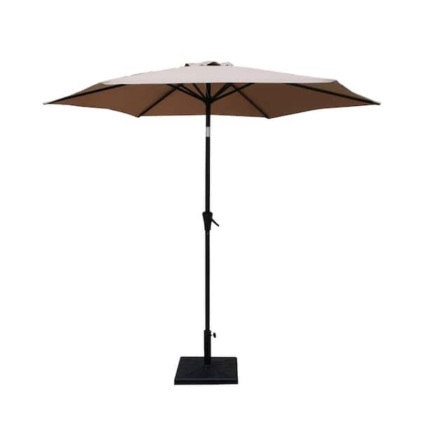 Unbranded 8.8 ft. Aluminum Market Push-Up Patio Umbrella with 42 lbs. Square Resin Umbrella Base in Taupe