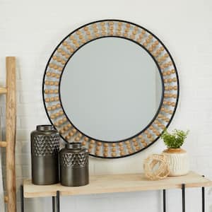 31 in. x 31 in. Round Framed Black Wall Mirror with Beaded Detailing