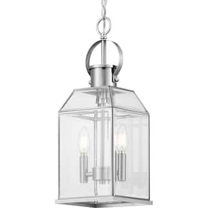 Canton Heights 2-Light Stainless Steel Outdoor Pendant Light with Clear Beveled Glass