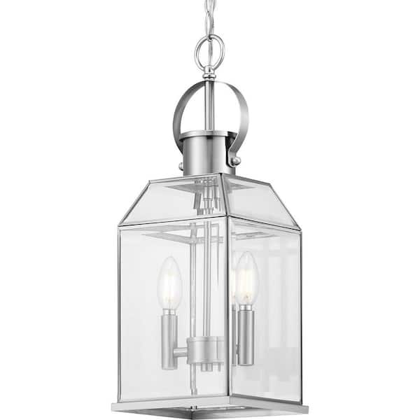 Progress Lighting Canton Heights 2-Light Stainless Steel Outdoor Pendant Light with Clear Beveled Glass