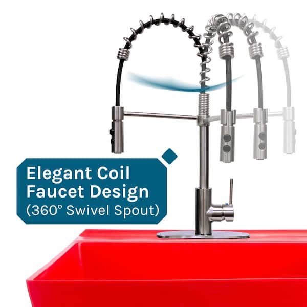 TEHILA 22.875 in. x 23.5 in. Red Utility Sink with Stainless Coil Pull-Down Faucet