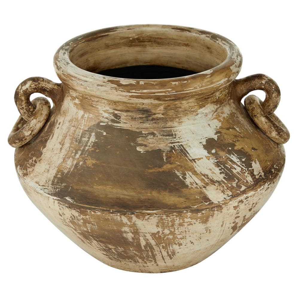 Beige Distressed Solid Amphora Ceramic Vase 13" x 13" x 10"