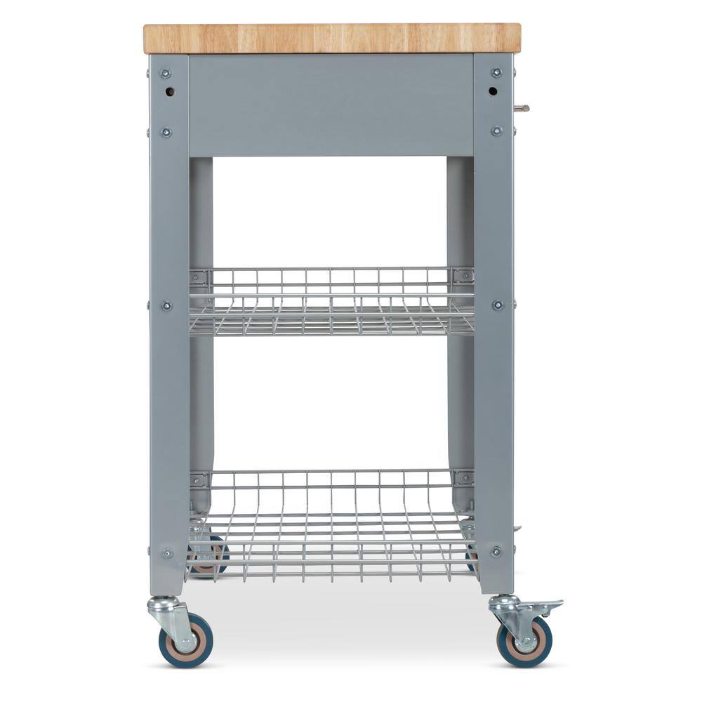 Natural Wood and Metal Kitchen Cart with Spice Rack