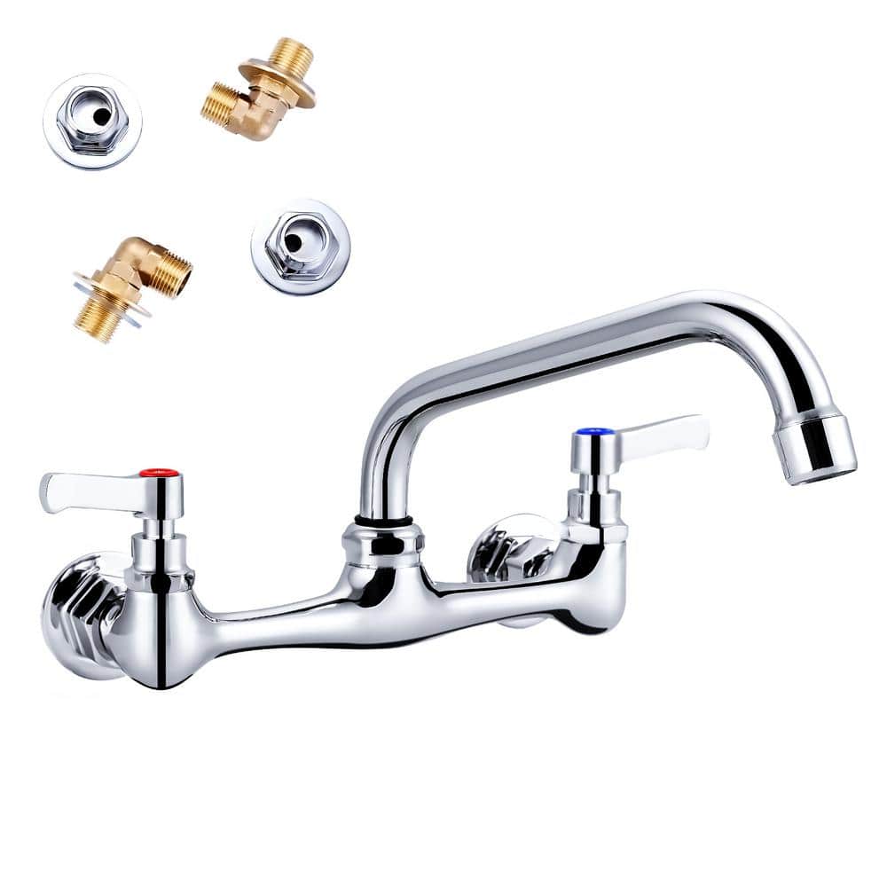 Double Handle Wall Mount Standard Kitchen Faucet With 8 in. Swivel Spout 8 