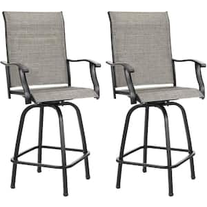 2-Pieces Swivel Metal Frame Outdoor Bar Stools Height Patio Chairs All-Weather Patio Furniture