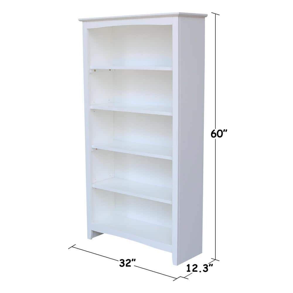 Transitional Solid Hardwood 60" White Shaker Bookshelf