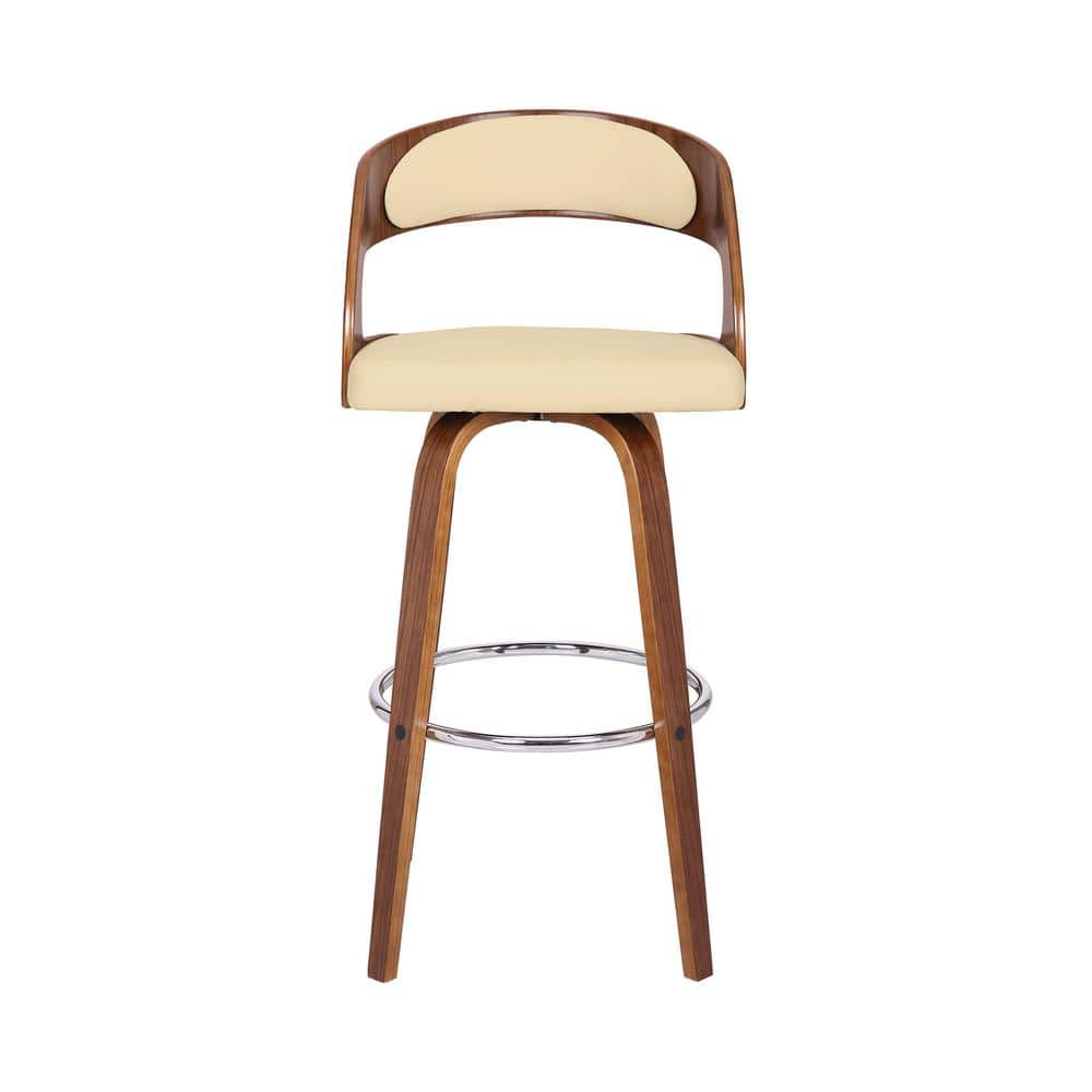 Elegant Mid-Century Modern Swivel Barstool in Cream and Walnut