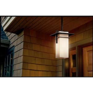 Caterham 1-Light Olde Bronze Outdoor Porch Hanging Pendant Light with Satin Etched Cased Opal Glass (1-Pack)