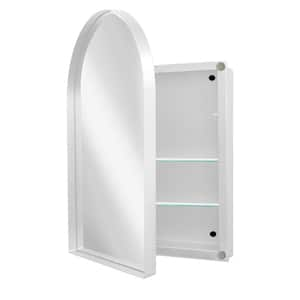 24.00 in. W x 35.80 in. H Arched Metal Medicine Cabinet with Mirror, Wall Cabinet with Adjustable Shelves, White