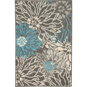 Passion Charcoal/Blue doormat 2 ft. x 3 ft. Floral Contemporary Kitchen Area Rug