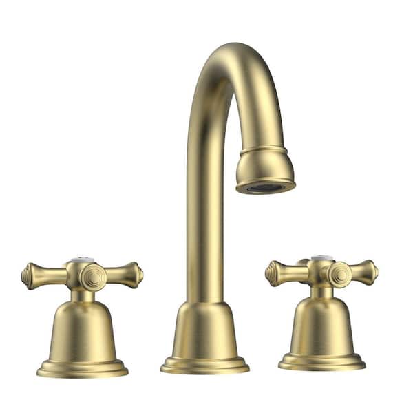 stufurhome 8 in. Widespread Bathroom Faucet with Drain Kit Included in Brushed Gold