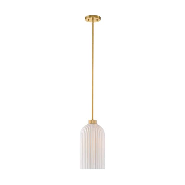 Savoy House Breegan Jane by Savoy House Isla Blanca 1-Light Warm Brass Pendant Light with White Porcelain Shade
