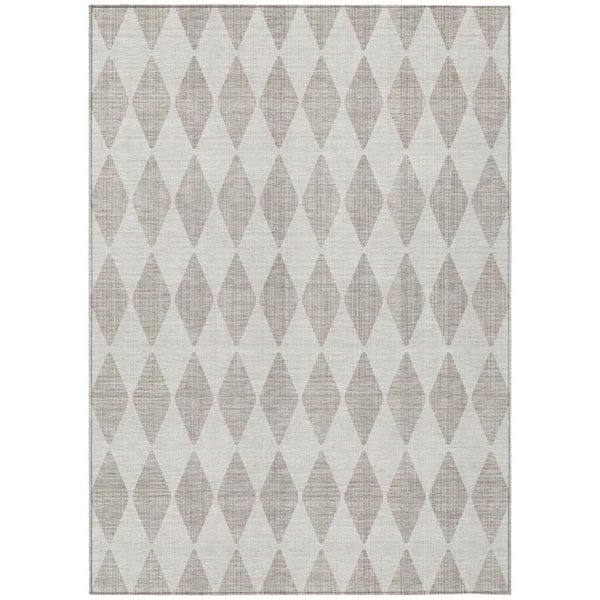 Beige 9 ft. x 12 ft. Woven Geometric Polyester Rectangle Indoor / Outdoor Area Rug