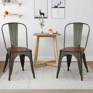 Gun Metal Dining Side Chair Wood Seat Stackable Bistro Cafe (Set of 4)