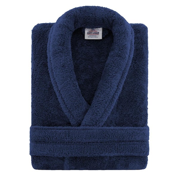 Unisex Fleece Bathrobe - American Soft Linen Navy-Blue / S/M