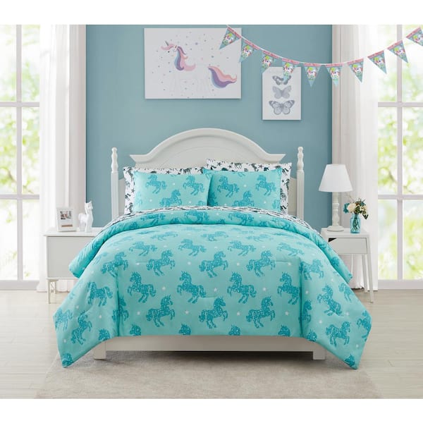 Morgan Home Kute Kids Aqua Unicorn, Girl Twin Bed In A Bag Sets Unicorn