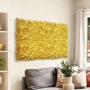 16 in. x 24 in. Gold Artificial Hydrangea Flower Wall Panel Hedge Mat Backdrop Privacy Screen (Set of 4)