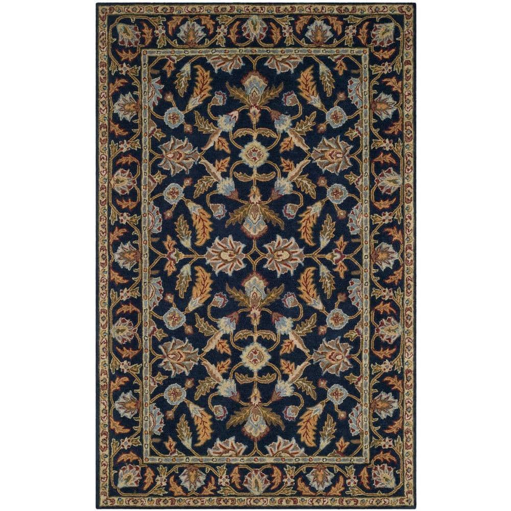 Handmade Tufted Blue Wool Floral 5' x 8' Area Rug
