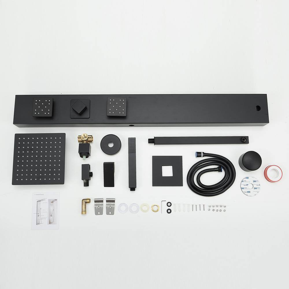 Matte Black Brass Shower Panel System with Adjustable Rainfall Shower Head
