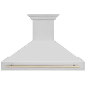 Autograph Edition 48 in. 700 CFM Ducted Vent Wall Mount Range Hood with Polished Gold Handle in Stainless Steel