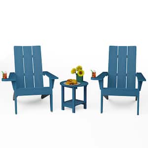 3-Piece Navy Plastic Outdoor Patio Adirondack Chair with Table Set