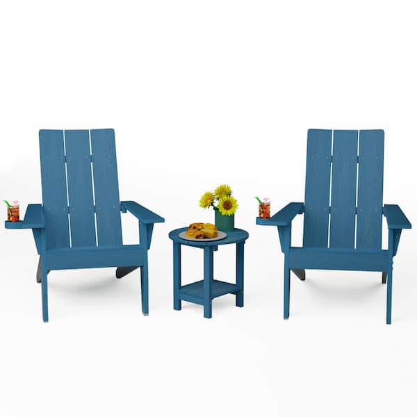 Mximu 3-Piece Navy Plastic Outdoor Patio Adirondack Chair with Table Set