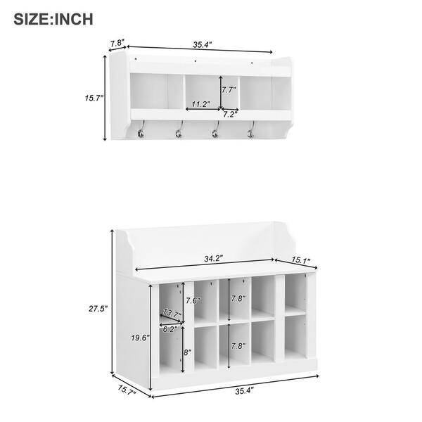 Clihome 35 Inch Modern Farmhouse White Shoe Storage Bench