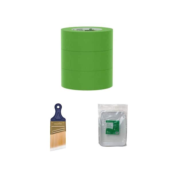 9 in. Plastic Tray Liner, 2 in. Angled Sash Brush, and 1.88 in. x 60 yds. Green Painter's Tape Painting Set (14-Piece)