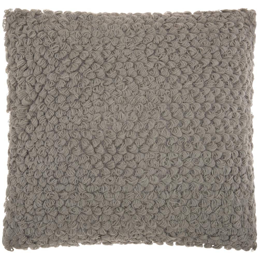Light Grey Hand-Spun Wool and Cotton Square Kids Pillow, 20" x 20"