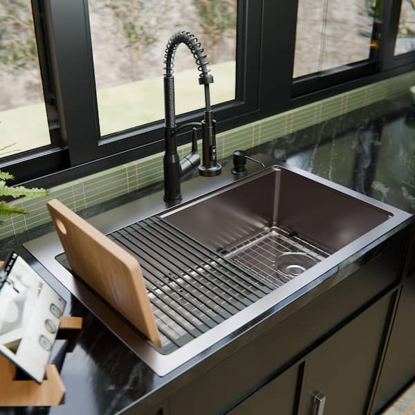 33-in. Drop-In Single Bowl 16 Gauge Stainless Steel Workstation Kitchen Sink