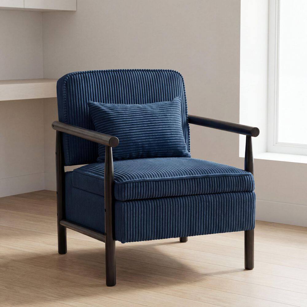 Davina Modern Antique Blue Corduroy Upholstered Accent Arm Chair with Pillow, Storage Seat price history on PriceWatchPro
