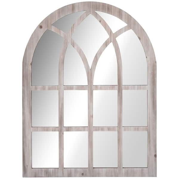 Unbranded Natural Wood 31.5 in W x 41 in. H Farmhose Arch MDF Framed Mirror Wall Mirror Wall Decor Mirror
