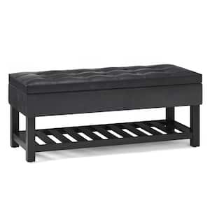 Cosmopolitan 44 in. Wide Transitional Rectangle Storage Ottoman Bench with Open Bottom in Distressed Black Faux Leather