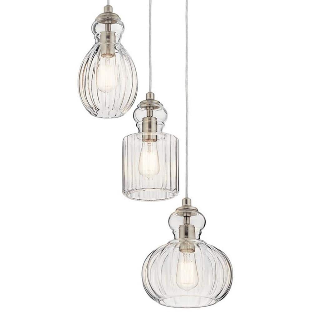 Riviera 18" Brushed Nickel Multi-Light Pendant with Clear Glass Shades