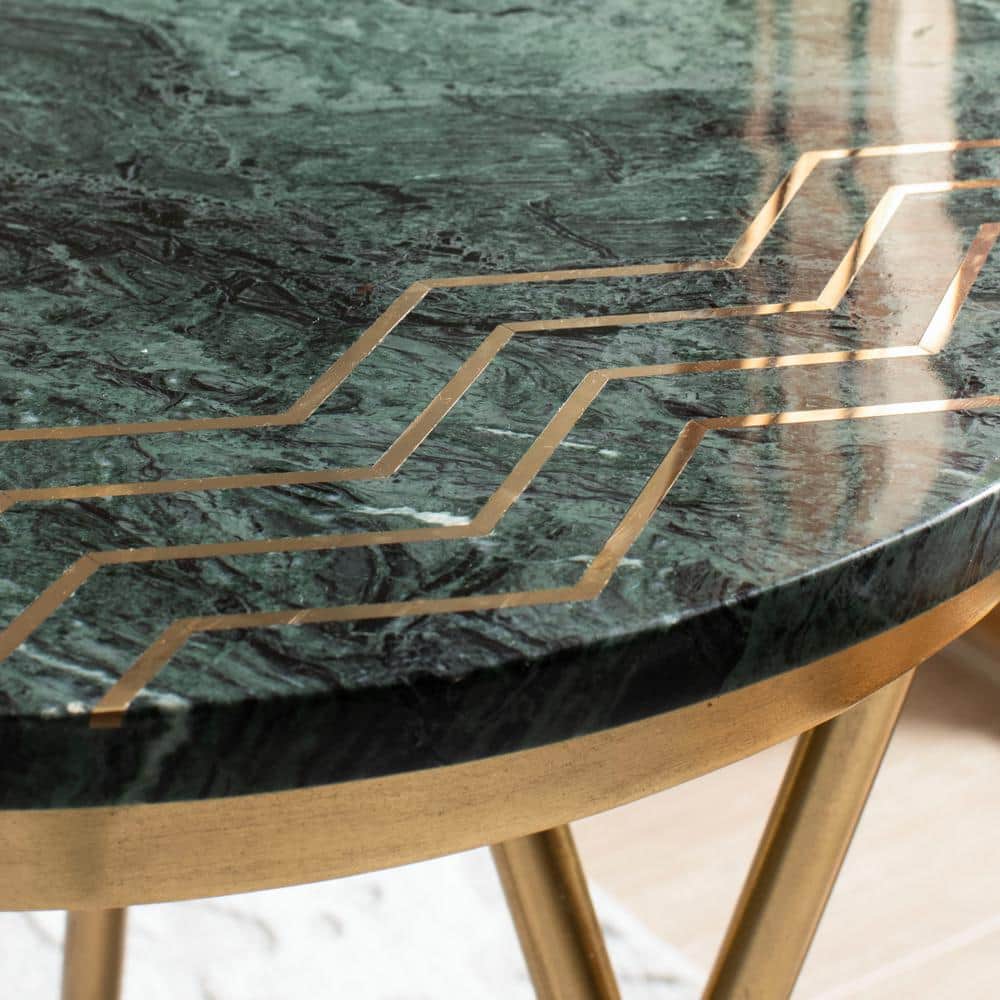 Aurelia 18" Transitional Round Stone Top End Table in Green & Gold
