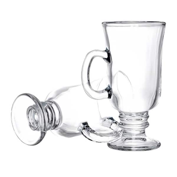 8 oz. Irish Coffee Mugs with Handles, Clear Goblets for Coffee, Smoothie, Hot and Cold Beverage (Set of 6)